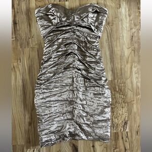 Nicole Miller Bronze metallic ruched strapless dress. Size 6